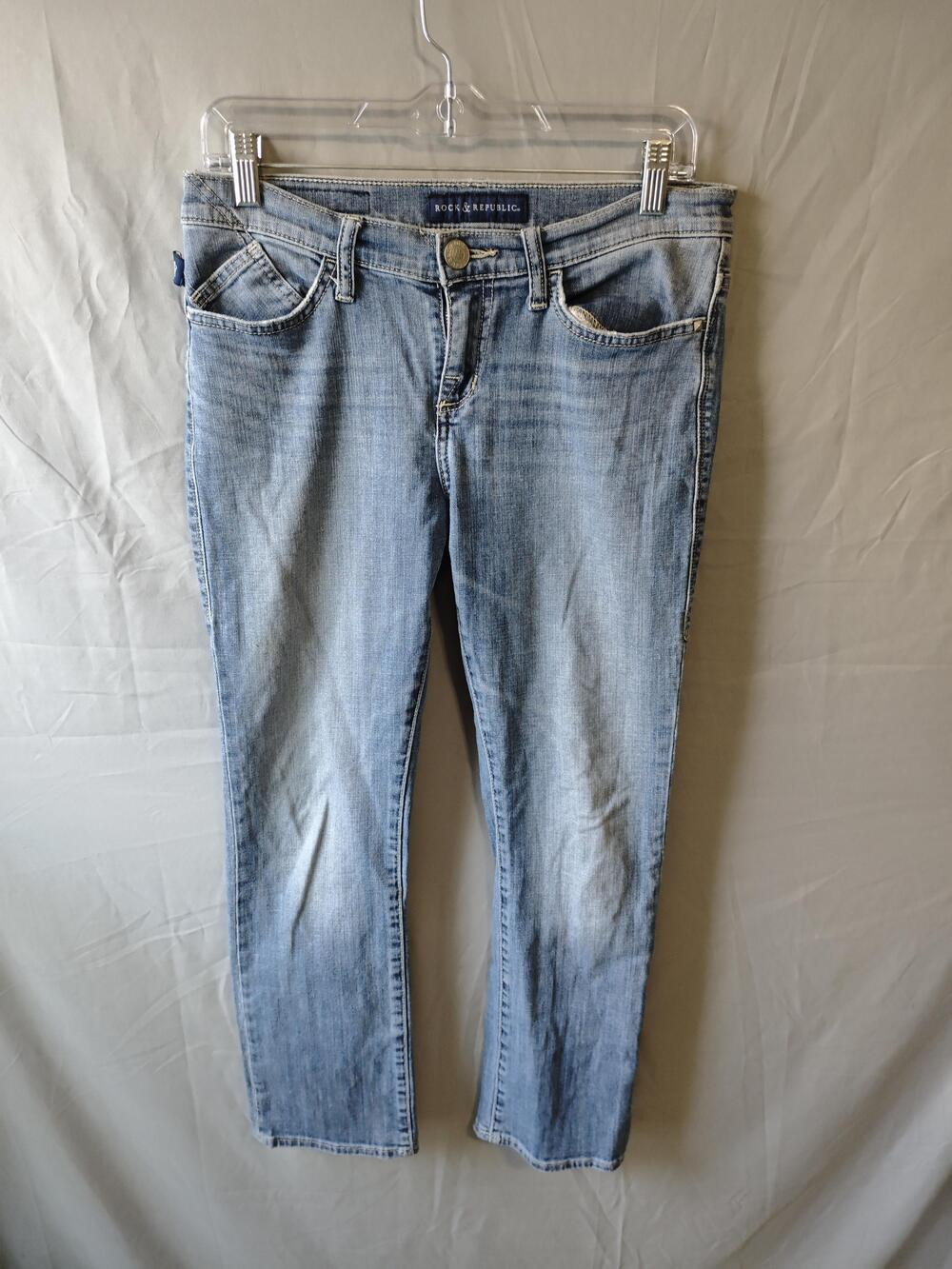 Rock & Republic Jeans Womens 8 Straight Leg Embroidered Pockets Denim Medium Was